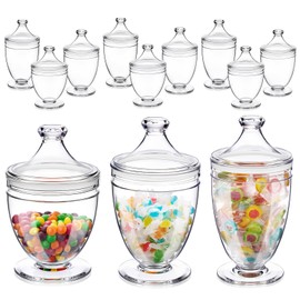 Mimorou 12 Pieces Plastic Apothecary Jars Bulk with Lid Candy Buffet Containers Set 3 Sizes for Wedding Reception Grand Event Birthday Party Supplies Bathroom Kitchen, Shatter-proof