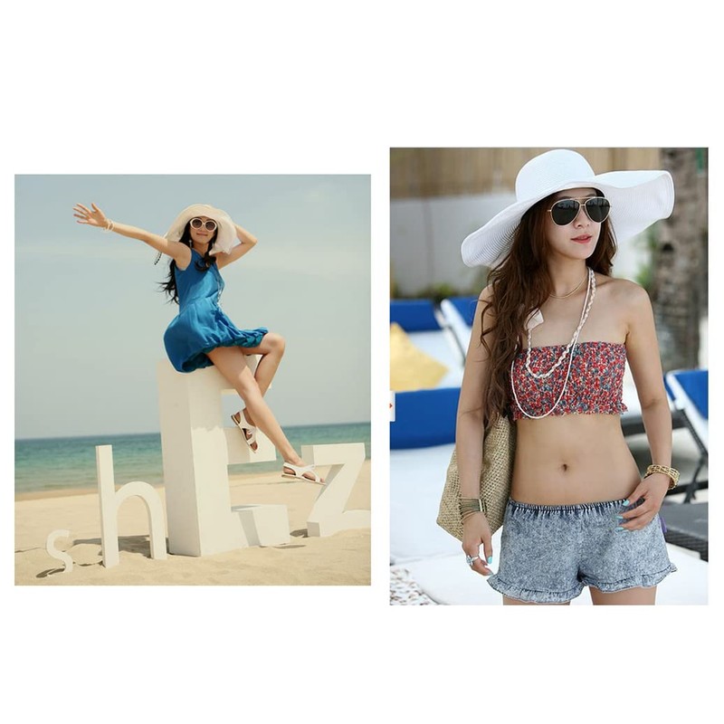 VASANA Women Wide Brim Sun Hat Beautiful Solid Color Beach