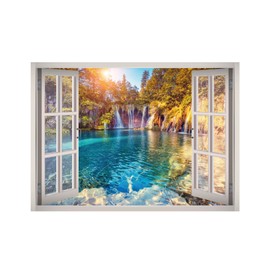Crystal Water Waterfall View Window 3D Wall Decal Art Removable Wallpaper Mural Sticker Vinyl Home Decor West Mountain™ W85 (Small (24''W x 17''H))