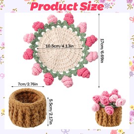 LLMSIX Handmade Rose Crochet Flower Coaster Set with Storage Basket