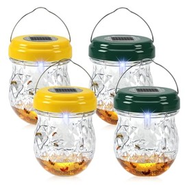 2026 Solar Wasp Traps Outdoor Hanging, Reusable Yellow Jacket Traps with LED Light, IP65 Waterproof Hornet Trap & Wasp Catcher for Outside Patio Garden Patio Backyard Camping (4 Pack)