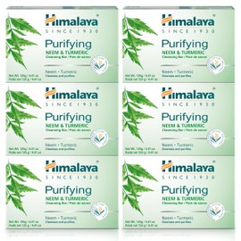 Himalaya Himalaya Purifying Neem & Turmeric Cleansing Bar for Clean and Healthy Looking Skin, Free from Parabens, SLS and Phthalates, Gluten Free, Vegan, 125 g (4.41 oz), 6 Pack