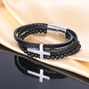 INFINIONLY Men's Multilayer Braided Leather Bracelet Fashion Stainless Steel Cross
