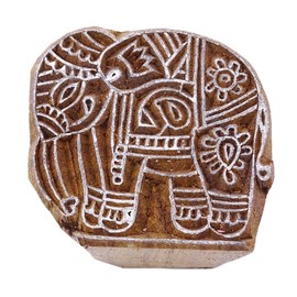 Knitwit Wooden Wood Stamps Carved Indian Elephant Stamp Brown Textile Hand Block Print