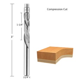 SpeTool 5PCS Spiral Flush Trim Router Bits with Guide Bearing 1/4 Shank,1-1/8" Cutting Diameter Extra Long 3" OVL,Carbide Compression Router Bit for Wood Trimming