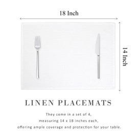 Triton Linen French Linen Placemats 14 x 18 Inch,100% Pure Flax Stonewashed Table Mats for Dining & Special Occasions - Set of 4 (P-White, Placemats 14 x 18 Inch (Set of 4))