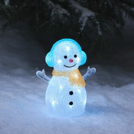 Lights4fun Outdoor Christmas Figure Light Up LED Acrylic Snowman Plug In with Timer 22cm