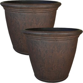 Sunnydaze Anjelica Planter, Outdoor/Indoor Unbreakable Double-Walled Polyresin with UV-Resistant Rust Finish, Set of 2, 16-inch Diameter