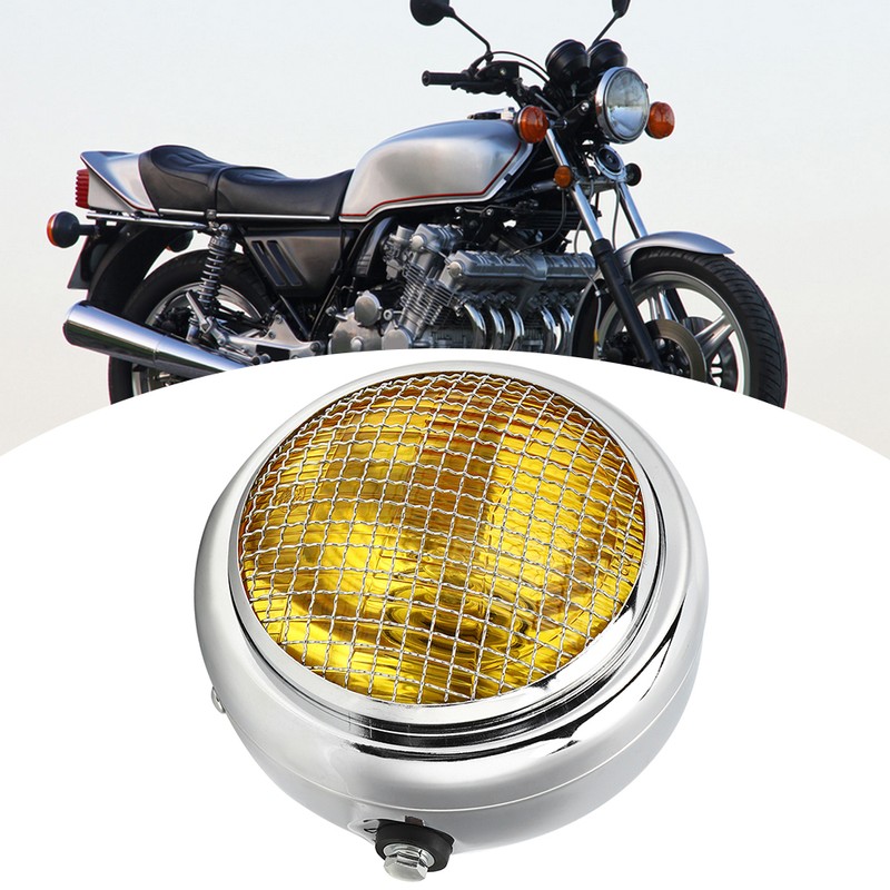 7in 55W Motorcycle Grill Headlight Vintage Style High/Low Beam Halogen