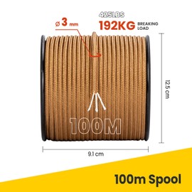 Brotree 3 mm Paracord 425 Rope, 100% Nylon Cords, Type II with 3 Strands for Survival, Outdoor, Bracelet, Dog Lead (30 m, 50 m, 100 m) - Breaking Load 192 kg (425 lbs)