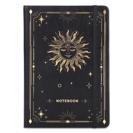 Thboxes Lined Journal Notebook, A5 Leather Journals for Women Men Gifts Office School with Elastic Closure Band, Includes 60 Labels, Hardcover, 200 Pages 100gsm Thick Paper, 21.5 X 14.5 cm-Black