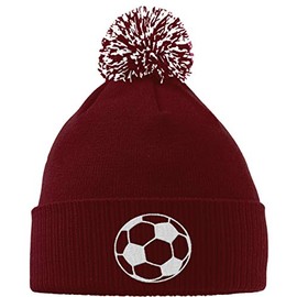 Hippowarehouse Football Logo Embroidered Beanie Hat with Bobble Maroon