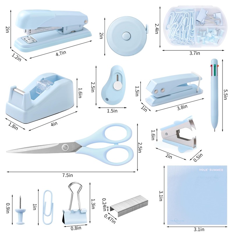 Blue Desk Accessory Kit Cute Office Supplies Set Desktop Stapler
