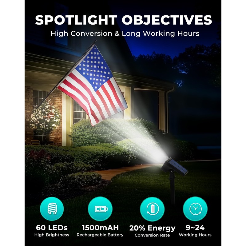 HGGH Solar Lights Outdoor Waterproof IP67, 60 LED 3 Lighting