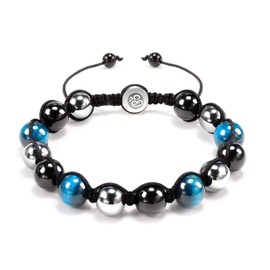 VGWON Men's Women's Bracelet with Triple Protection 8/10 mm Black Blue Hematite Tiger's Eye Bracelet Healing Natural Stone Bead Bracelet for Men Brings Good Luck and Prosperity, Stone