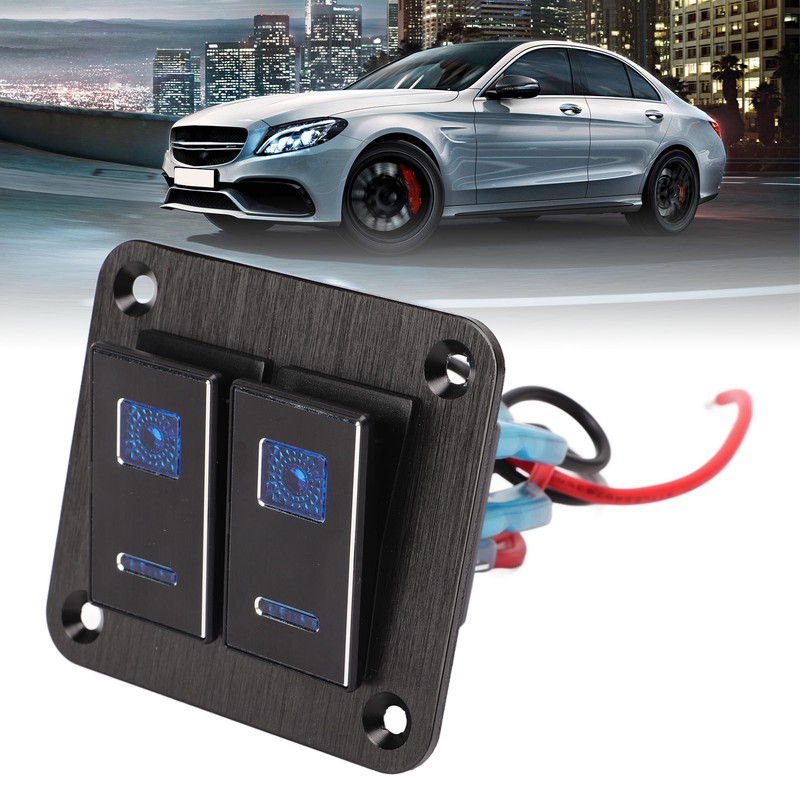 2 Gang Rocker Switch Panel Waterproof ON OFF Blue Backlit