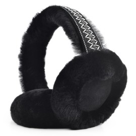 Harssidanzar Winter Earmuffs for Women, Sheepskin Earmuffs, Foldable Earmuffs, Outdoor Earmuffs HL304EU, black, Unit size