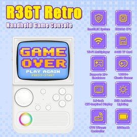 R36T Retro Gaming Console, 3.5'' IPS Screen CRT-Inspired, Handheld Game Console with 18000+ Classic Games Supports WiFi Networked Fighting and OTG, 3500mAh Battery, with Portable Case(White 64GB)