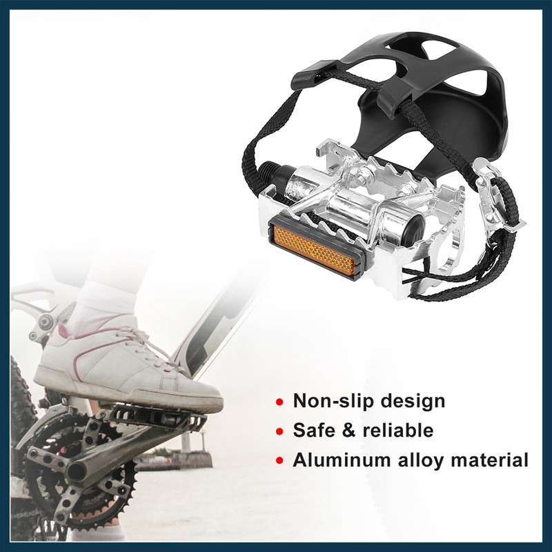 TUCKBOLD Pair Bicycle Pedals with Toe Clip Foot Strap Reflective