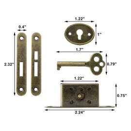 Jiozermi 2 Pack Mini Locks with Skeleton Key, Full Mortise Locks, Antique Locks for Jewelry Box, Wine Box & Cabinet, Bronze