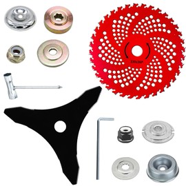 Puwany 10" x 3 Teeth Carbon Steel Brush Cutter and 9" x 36 Teeth Carbide Tipped Blades Weed Eater Blades, Brush Cutter Blade with Universal Adapter Kit for Brush Cutter Husqvarna Stihl