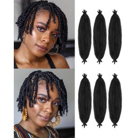 6 Packs Springy Afro Twist Hair with Crochet Hook, 8 Inch Pre-Separated Marley Crochet Braiding Hair for Distressed Soft Locs, Natural Black Synthetic Hair Extension for Women(1B#)