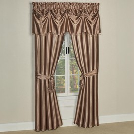 Touch of Class Portia Luxury Window Treatment | Rich Smoky Topaz | Premier Smooth Polyester Satin Elegant 2 Piece Window Drapery Set with Tuck Valance and 84 Inch Long Curtain Pair