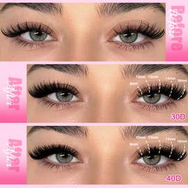 Lash Clusters Kit 240Pcs 30D 40D Individual Lash Extensions, DIY Volumized Eyelash Clusters with 2 in 1 Lash Bond and Seal, Includes Lash Tweezers for Natural Look