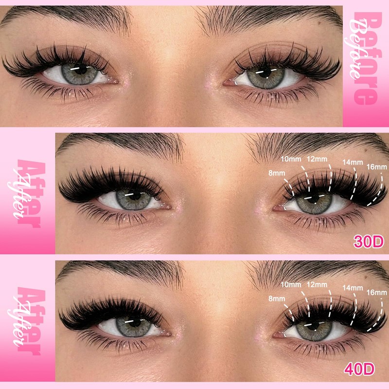 Lash Clusters Kit 240Pcs 30D 40D Individual Lash Extensions, DIY