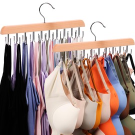 2 Pack Tank Top Hanger, 40 Hooks Large Capacity Bra Hanger, Bra Hangers for Closet Organizers & Storage, Bra Organizer Closet, Standard Hangers Space Saving for Sports Bras, Tank Top (Wood, 2 Pack)