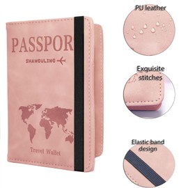 Passport Holder for Travel, RFID Blocking Passport Wallet, PU Leather Passport Cover Case for Women and Men - Pink