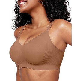 OEAK Womens Wireless Seamless Bras Full Coverage Supportive Lounge Bra Push Up Plus Size Everyday Bra Comfortable Tshirt Bras Brown XL