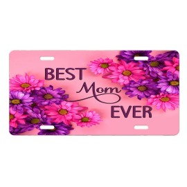 Twisted R Design Best Mom Ever Pink and Purple Floral Aluminum Front License Plate Car Accessory