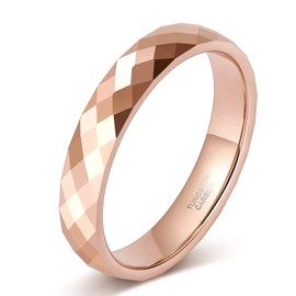 Zakk 4MM Tungsten Carbide Engagement Rings Faceted Dome Polished Rose Gold/Black/Gold/Silver Wedding Band for Women Men (Rose Gold,Size Q 1/2)