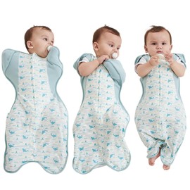 Transition Baby Swaddle 3-6 Months 12-18 lb, Arms In/Out Swaddle Sleep Sack with 2-Way Zipper Moisture-Wicking Fabric, Improves Sleep Snug Fit Helps Calm Startle Reflex(Whales and the sea)