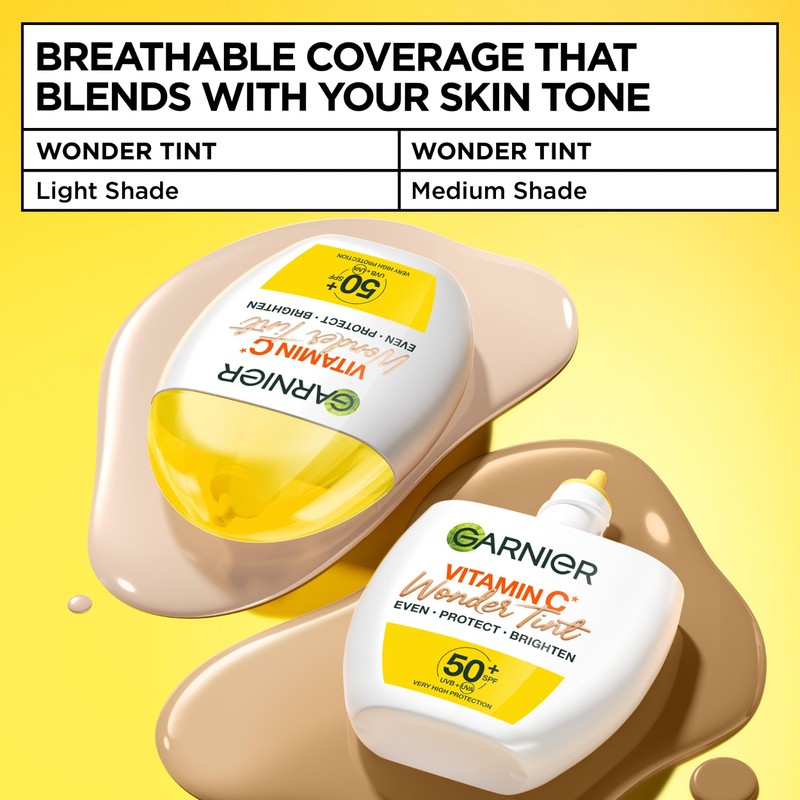 Garnier Vitamin C* Wonder Tint SPF50+, Medium Shade, All-In-1 Tinted