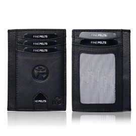 FINEPELTS Slim Minimalist Front Pocket RFID Blocking Leather Wallets for Men and Women, Black, Regular, Modern