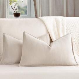 Pillow Covers Set of 2, Chenille Pillow Covers with Elegant Design, JOMWEN Soft and Luxurious Decorative Throw Pillows for Couch, Bed, Living Room Home (Chenille Beige, 50 x 30cm)