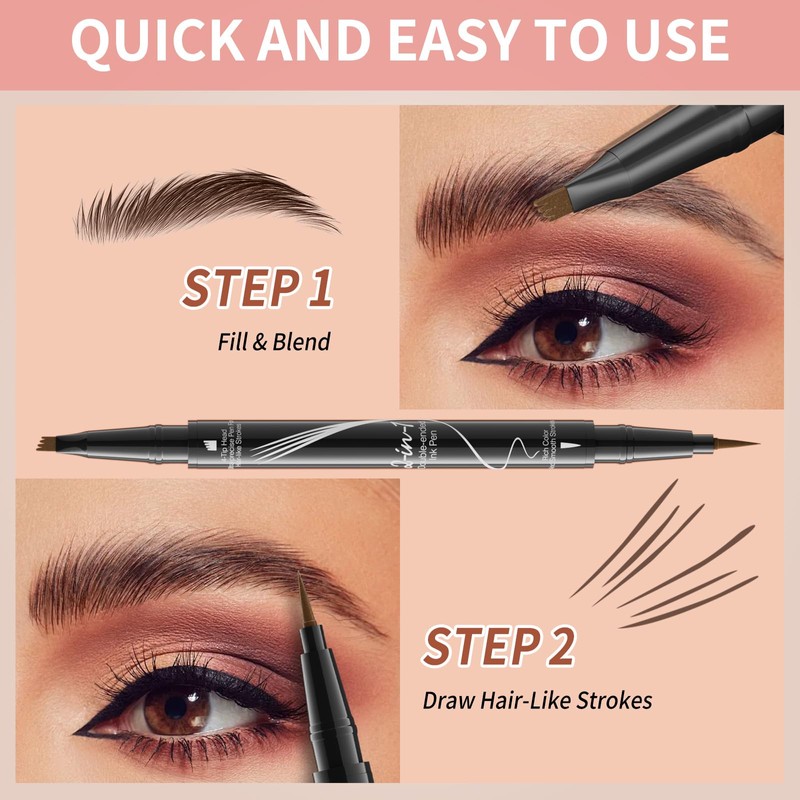 2-in-1 Dual-Ended Microblading Eyebrow Pencils,Waterproof Eyebrow Pen with 4-Fork Micro-Fork-Tip,3D