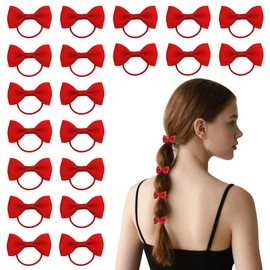 Dalababa 20 Pcs Girls Hair Bows Ties, 2 Inches Elastic Rubber Hair Bands Bobbles, Bow Pigtail Ponytail Holder School Accessories for Girls Kids Toddlers Infants - Red