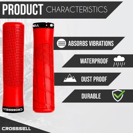 CROSSSELL Mountain Bike Grips, Bicycle Handlebar Grips, Bicycle Handlebar Grips Single Lock-on, Ergonomic Bike Grips Non-Slip Red