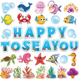 38 Pcs Under The Sea Paper Cutouts Classroom Decoration Ocean Animal Wall Cutouts Happy to Sea You Bulletin Board Decoration