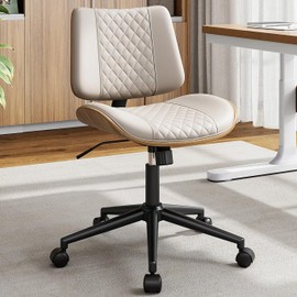 YaFiti Home Office Chair with Wheels, Armless Office Desk Chair Adjustable Height, Swivel Rolling Modern Walnut Mid Back Computer Task Chair for Home Office, Small Space, Beige, Lozenge Pattern