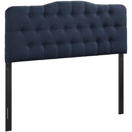Pemberly Row Queen Upholstered Polyester Fabric Headboard in Navy