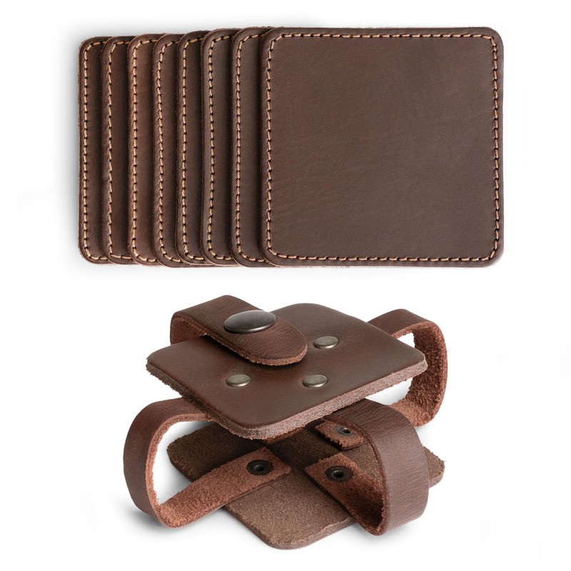 Hide & Drink Leather Coasters Set of 8, Premium Leather