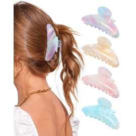4pcs Hair CLaw Clips for Women, Nonslip Large Claw Hairclips French Banana Barrettes Jaw Cute Clips for Thick Thin Hair (Light blue+Orange+Light pink+Pink purple)