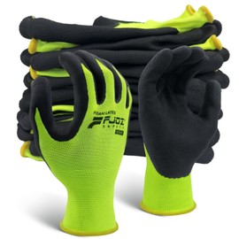 FJDZ SAFETY 13-gauge Seamless Nylon Shell Natural Rubber Foam Latex Coated Work Gloves Precision Handling, Construction, Warehouse,(Lime Green,Small)