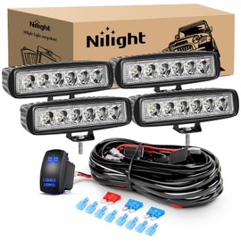 Nilight Nilight LED Pods 4PCS 18W 6Inch Flood Offroad Fog Light Bar Waterproof with 16AWG POD Lights Wiring Harness Kit for Boat SUV ATV 4WD Car Truck Golf Cart 12V 24V -4 Leads