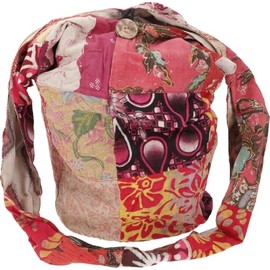 GURU SHOP Large Boho Shoulder Bag, Gutter Patchwork Bag, Shopper - Green, Unisex - Adult, 40 x 38 x 5 cm, red, Unit size