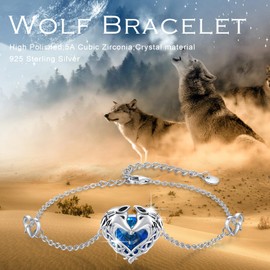 Wolf Bracelet for Women Men 925 Sterling Silver Crystal Wolf Bracelets Adjustable Celtic Knot Wolf Bracelet Wolf Charm Jewelry Gifts for Women Men Teen Girls